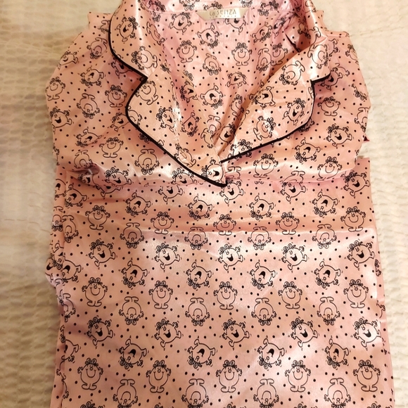 La SENZA Other - La SENZA Pink Satin Pajama Top with Black Trim and Cute Face Print